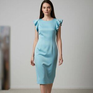 Tommy Hilfiger Women’s Sky Blue Flutter Sleeve Scuba Dress – Size 6